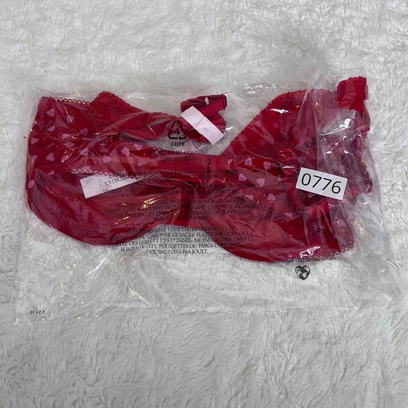 Victorias Secret Women's Tease Hearts Unlined Demi Bra Red Pink 32DDD NWT - Picture 12 of 12